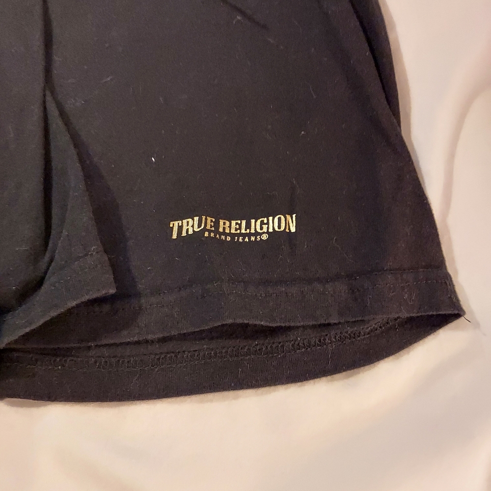 True Religion Black Cotton V-neck T-Shirts with Logo *Set Of 4* - Picture 6 of 10
